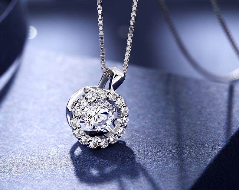 Heartbeat Round Cut Sterling Silver Necklace