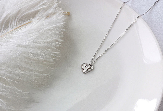 Irregular Heart Sterling Silver Plated Platinum Necklace