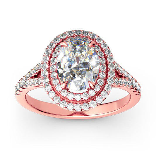 Double Halo Oval Cut Sterling Silver Ring