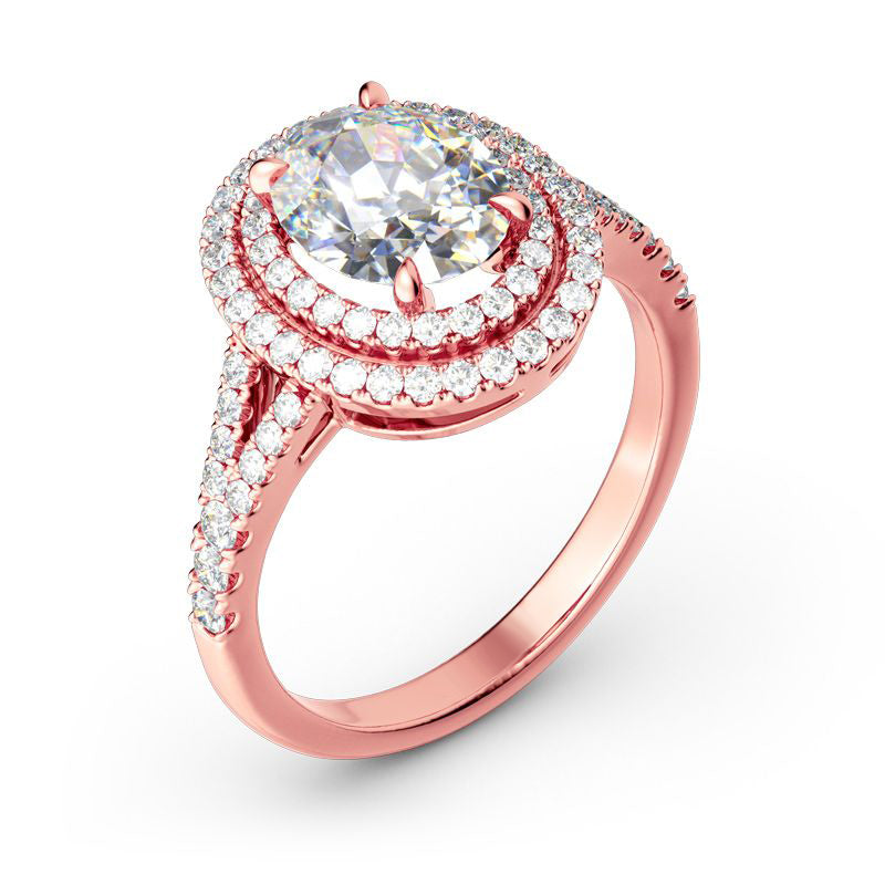 Double Halo Oval Cut Sterling Silver Ring