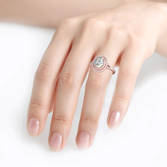 Double Halo Oval Cut Sterling Silver Ring