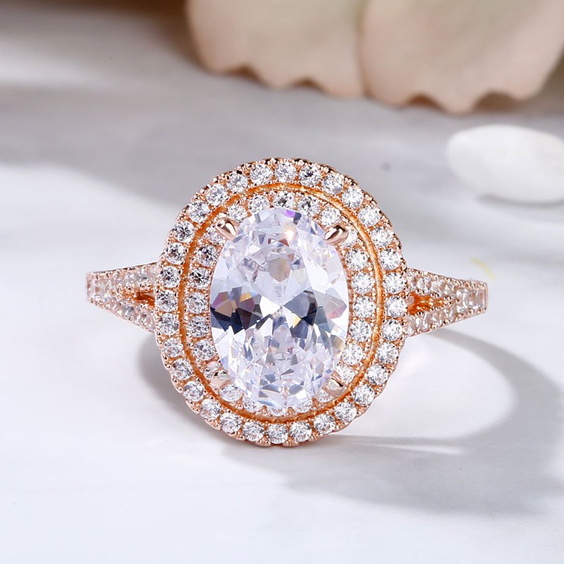 Double Halo Oval Cut Sterling Silver Ring