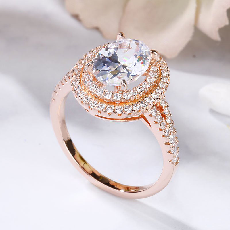 Double Halo Oval Cut Sterling Silver Ring