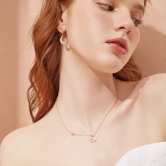 Starry Moon Fairy Round Cut Plated 14K Rose Gold Necklace
