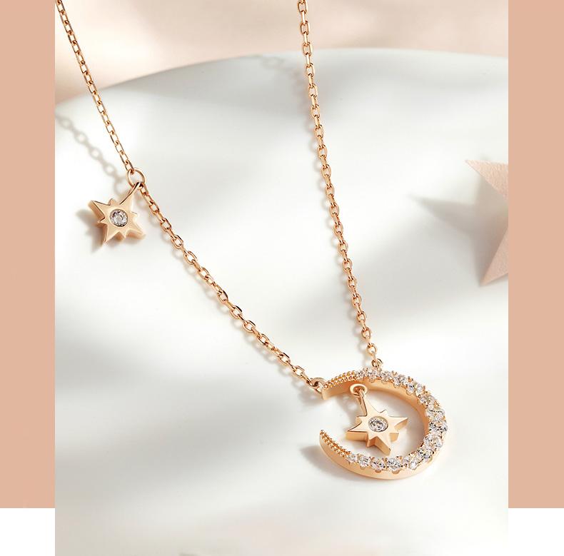 Starry Moon Fairy Round Cut Plated 14K Rose Gold Necklace