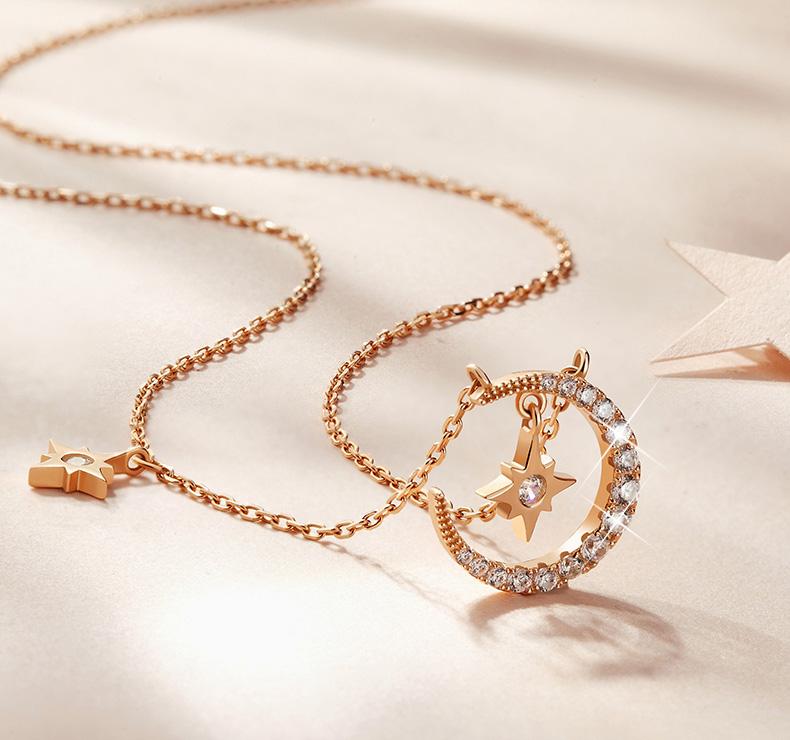 Starry Moon Fairy Round Cut Plated 14K Rose Gold Necklace