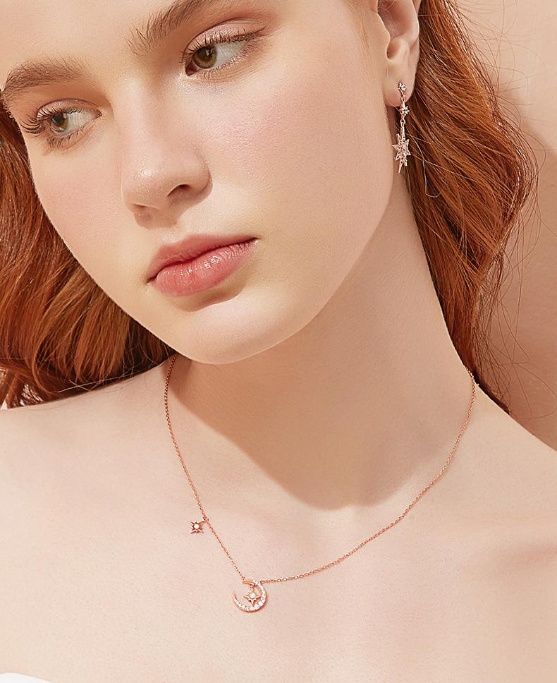 Starry Moon Fairy Round Cut Plated 14K Rose Gold Necklace