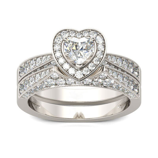Ensemble de bagues en argent sterling coupe cœur Halo