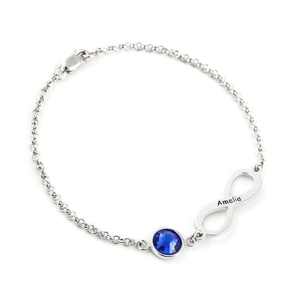 Infinity Sterling Silver Bracelet With Birthstone-JE-Juri Elle