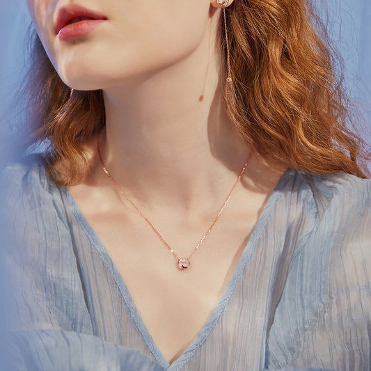 Undersea Elf Round Cut 925 Silver Plated 14K Rose Gold Necklace