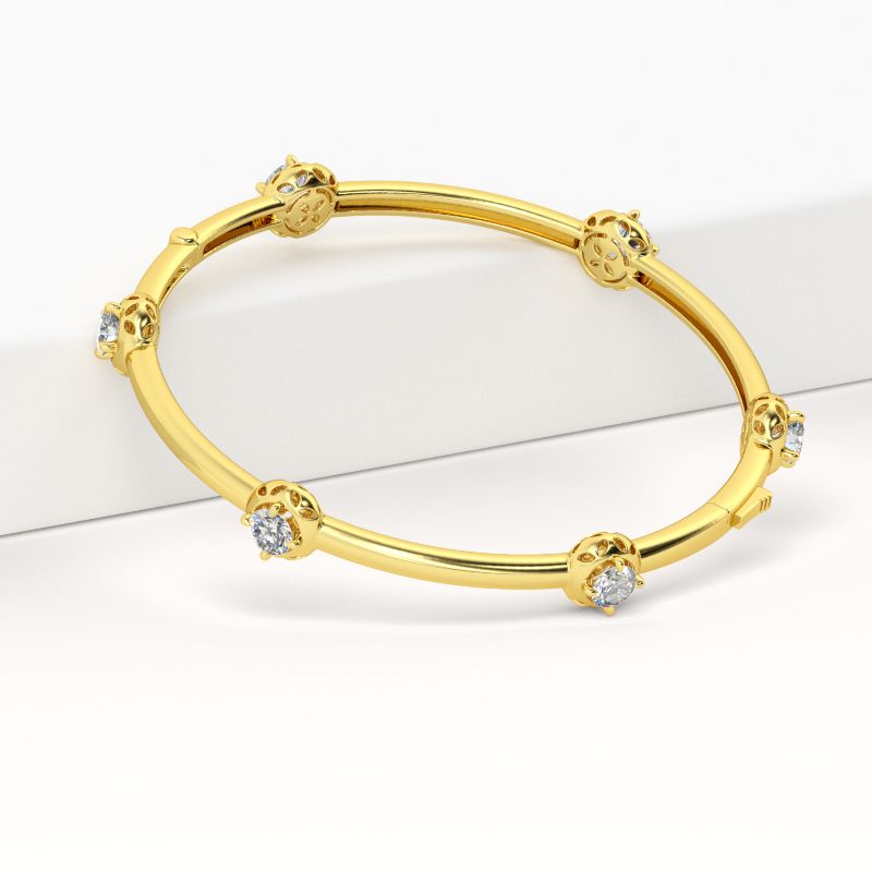 Sparkling Yellow Gold Tone Sterling Silver Station Bangle-JE-Juri Elle