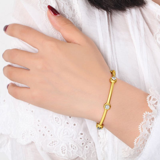 Sparkling Yellow Gold Tone Sterling Silver Station Bangle-JE-Juri Elle