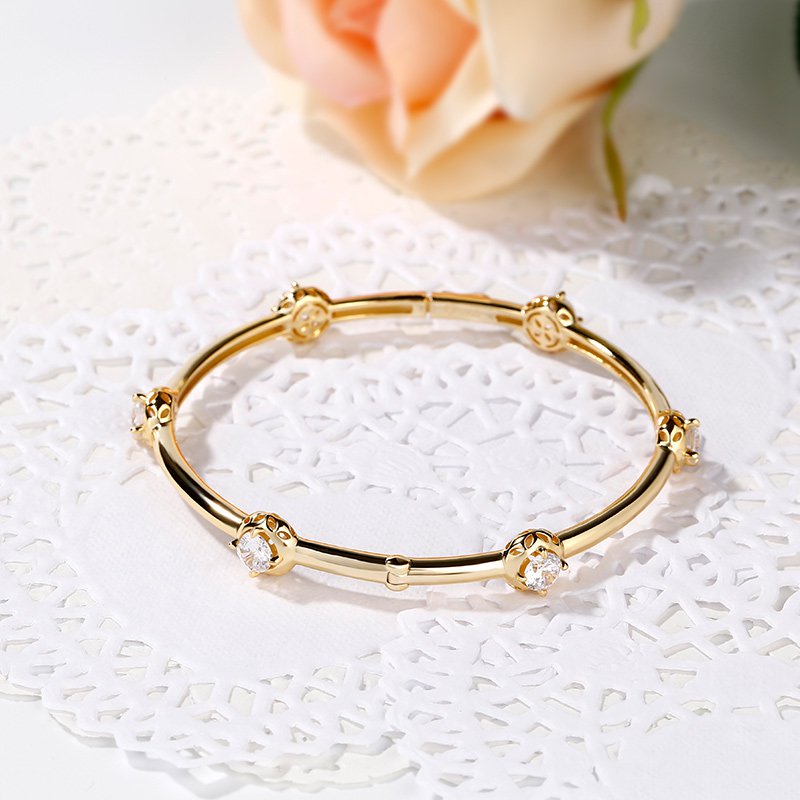 Sparkling Yellow Gold Tone Sterling Silver Station Bangle-JE-Juri Elle