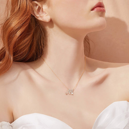 Collier en argent sterling à coupe ronde avec lettre