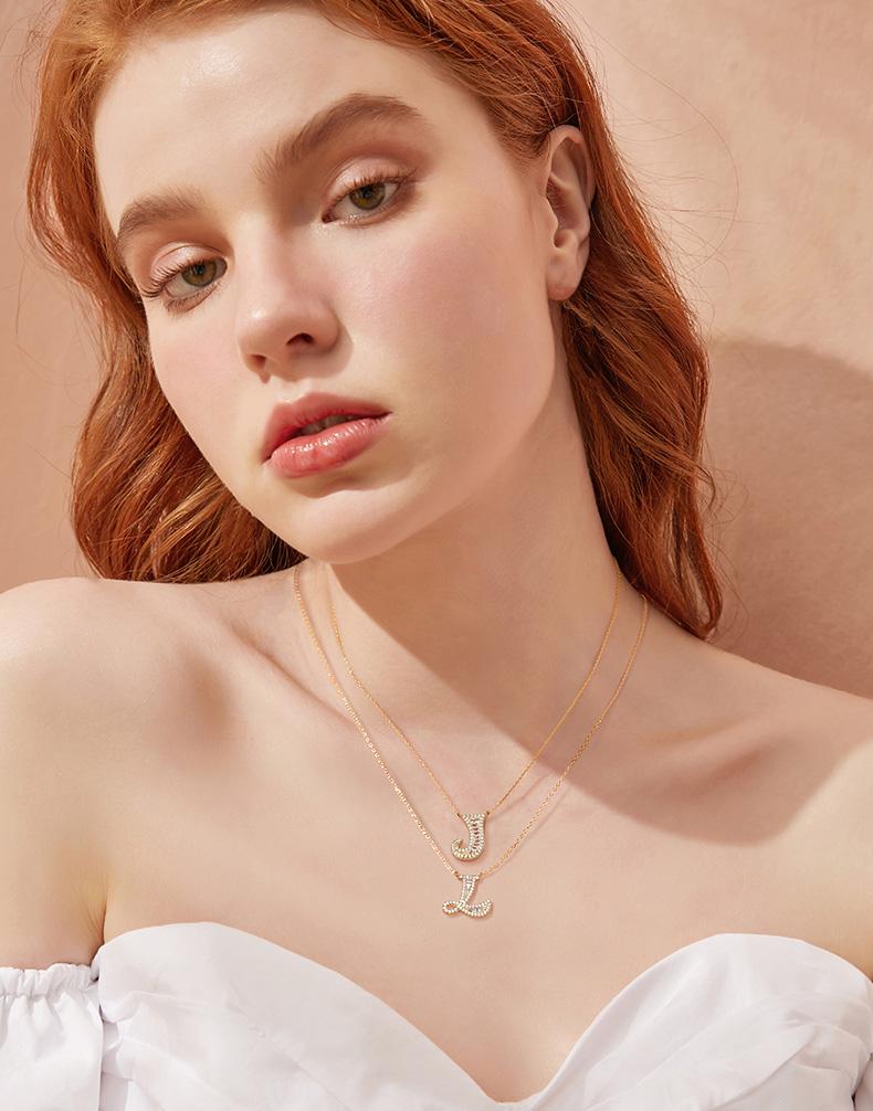Letter Round Cut Sterling Silver Necklace