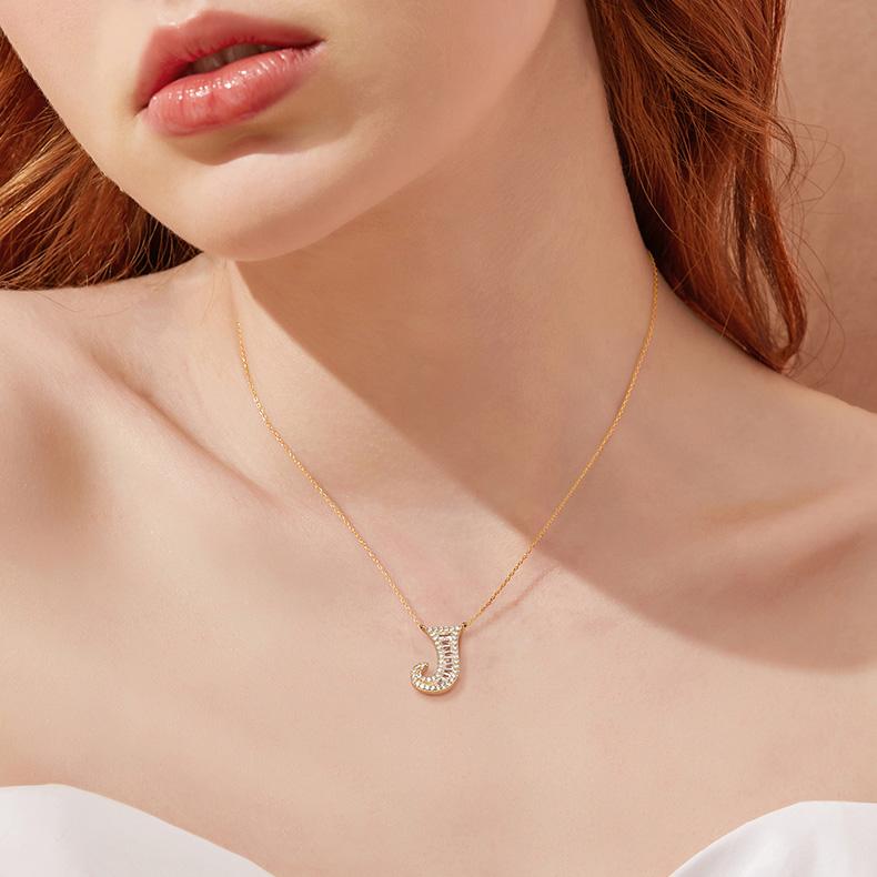 Letter Round Cut Sterling Silver Necklace
