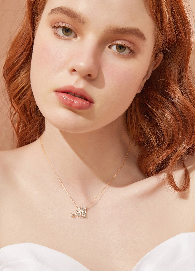 Letter Round Cut Sterling Silver Necklace