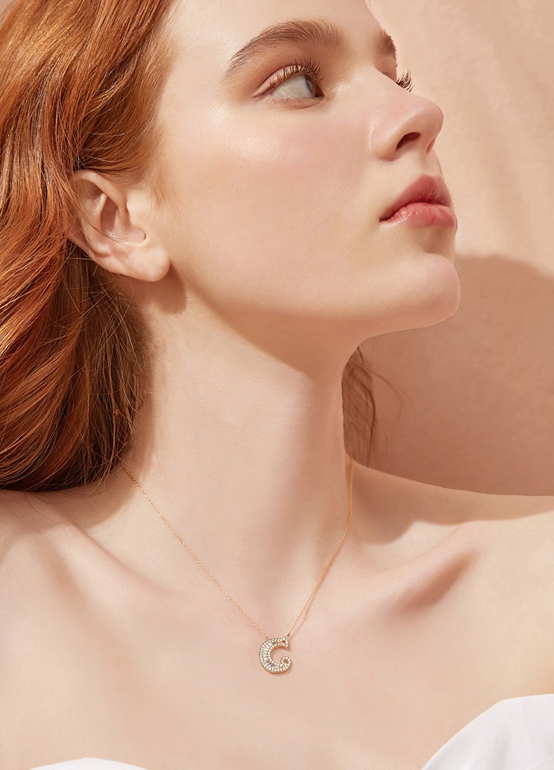 Letter Round Cut Sterling Silver Necklace
