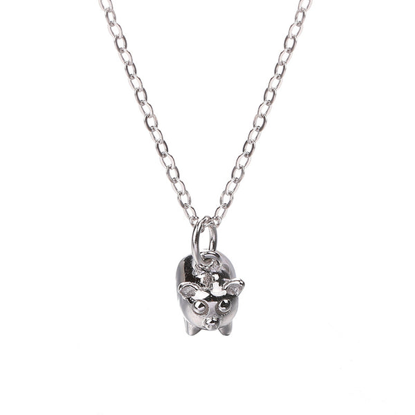 Zodiac Three-dimensional Pig Sterling Silver Plated Platinum Necklace