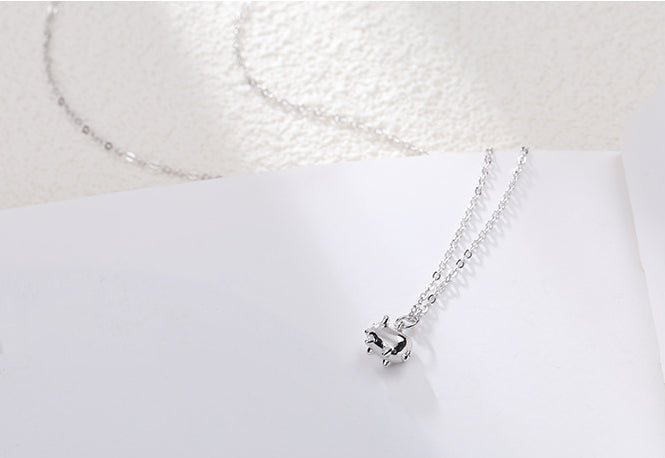Zodiac Three-dimensional Pig Sterling Silver Plated Platinum Necklace