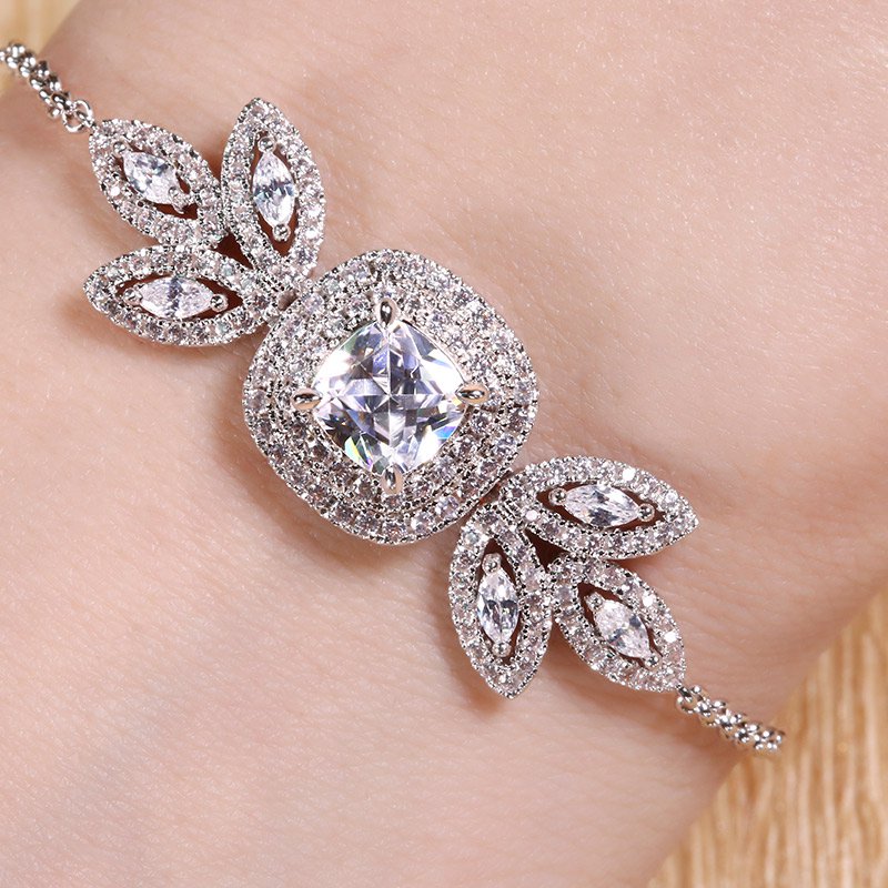 Double Halo Cushion Cut Sterling Silver Bracelet-JE-Juri Elle