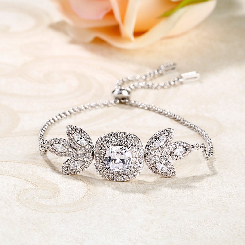 Double Halo Cushion Cut Sterling Silver Bracelet-JE-Juri Elle