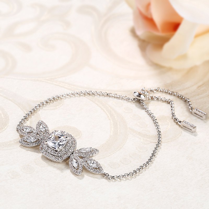 Double Halo Cushion Cut Sterling Silver Bracelet-JE-Juri Elle