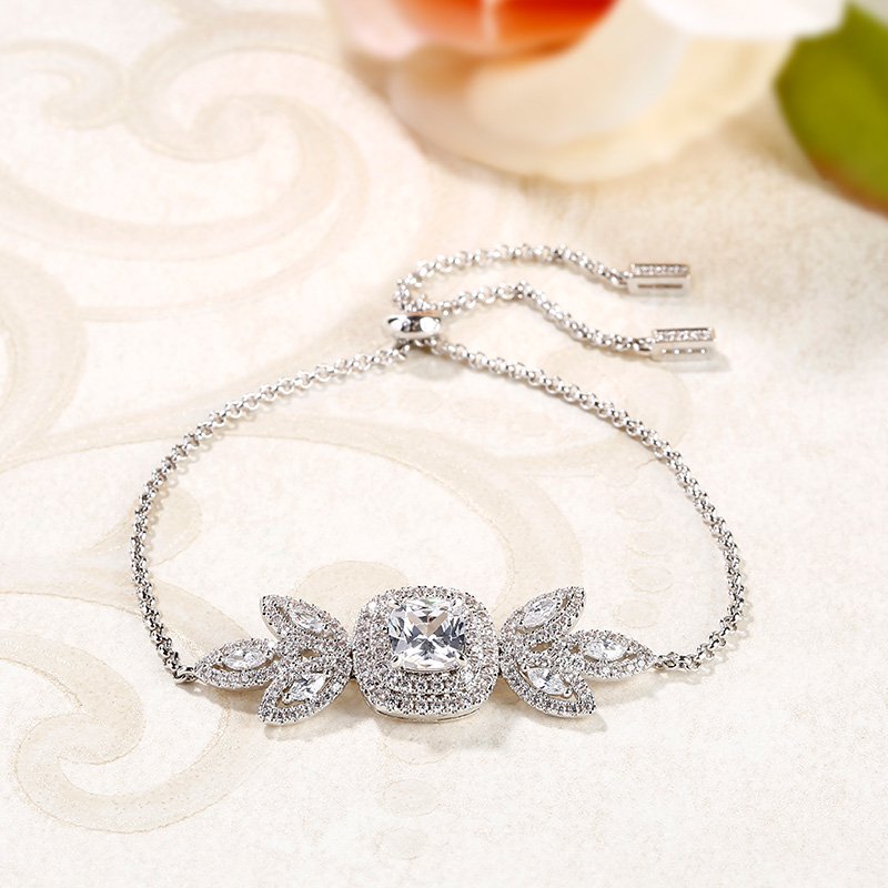 Double Halo Cushion Cut Sterling Silver Bracelet-JE-Juri Elle