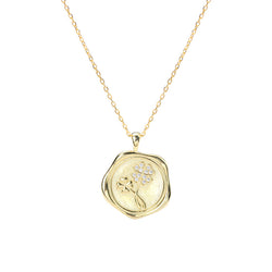 A Four-leaf Clover Round Cut Sterling Silver Plated Gold Necklace