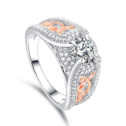 Hollow Leaf Round Cut Sterling Silver Ring
