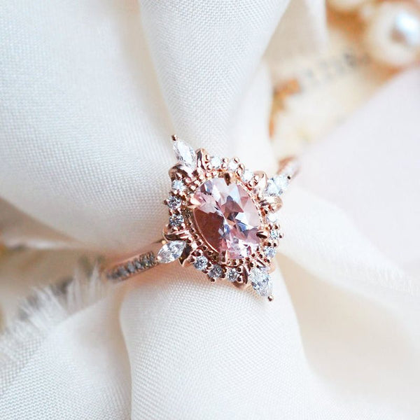 Oval Cut Vintage Synthetic Morganite Sterling Silver Ring