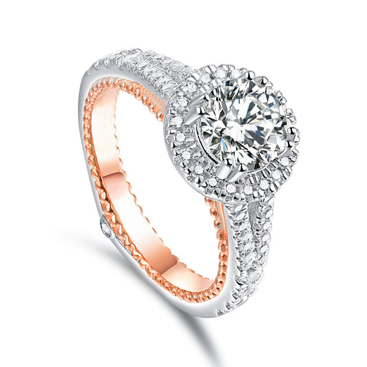 Bague en argent sterling taille ronde avec diamants scintillants