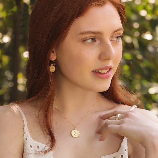 Portrait Lettering Coin Sterling Silver Plated Gold Necklace