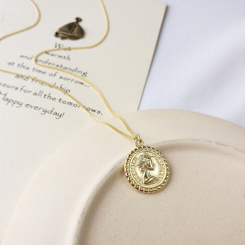 Portrait Lettering Coin Sterling Silver Plated Gold Necklace
