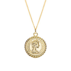 Portrait Lettering Coin Sterling Silver Plated Gold Necklace