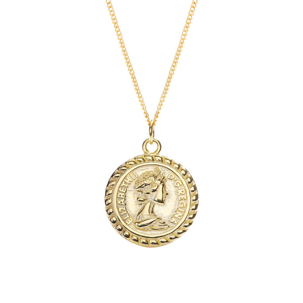 Portrait Lettering Coin Sterling Silver Plated Gold Necklace