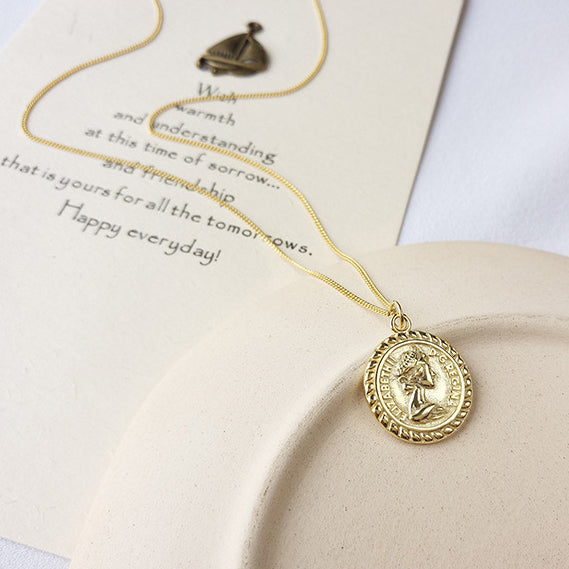 Portrait Lettering Coin Sterling Silver Plated Gold Necklace