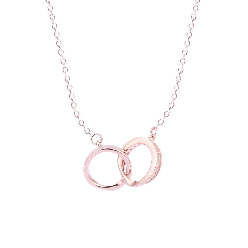 Interlocking Ring Round Cut Sterling Silver Necklace