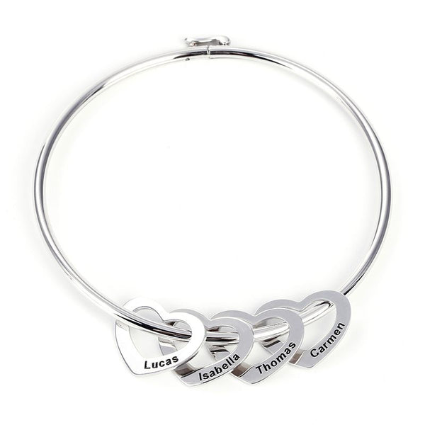 Bangle Bracelet with Heart Shape Pendants in Sterling Silver-JE-Juri Elle