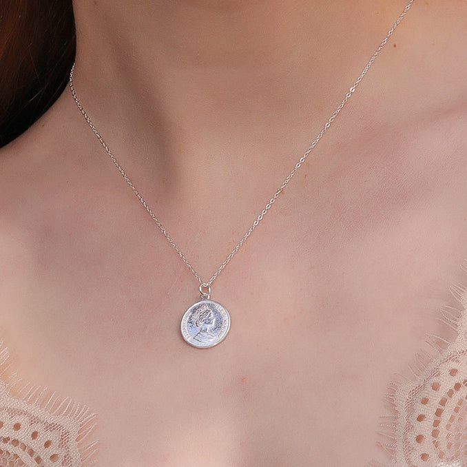 Elizabeth Portrait Coin Sterling Silver Necklace
