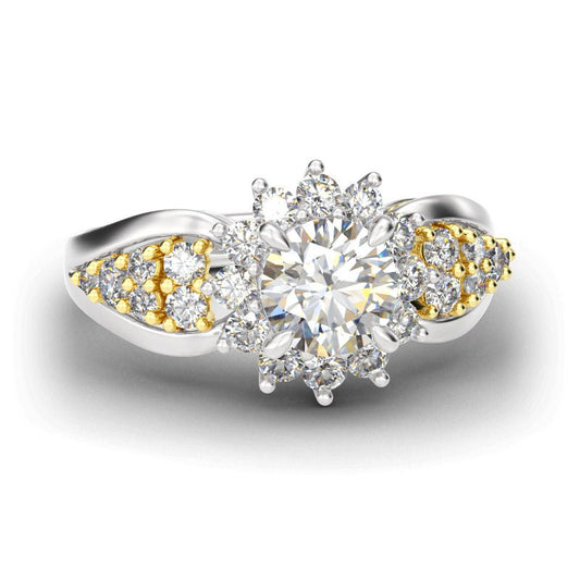 Bague en argent sterling coupe ronde avec halo floral