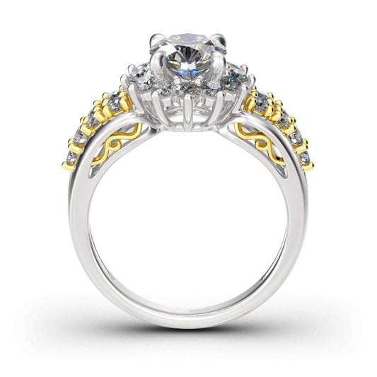 Bague en argent sterling coupe ronde avec halo floral