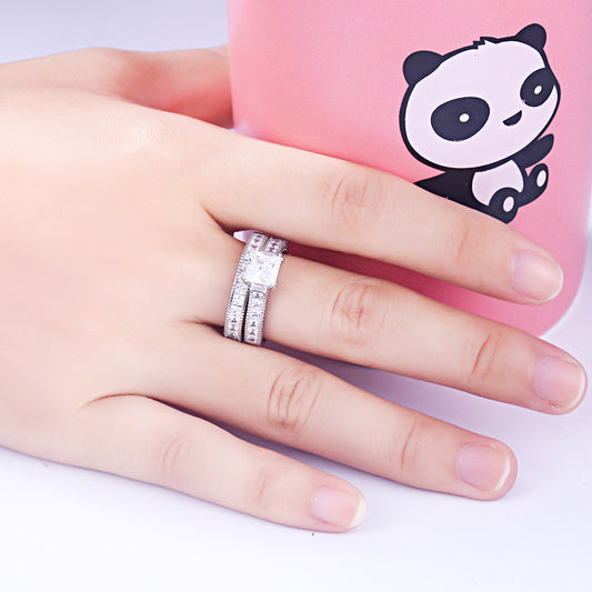 Eternity Princess Cut Sterling Silver Ring-TL-Juri Elle