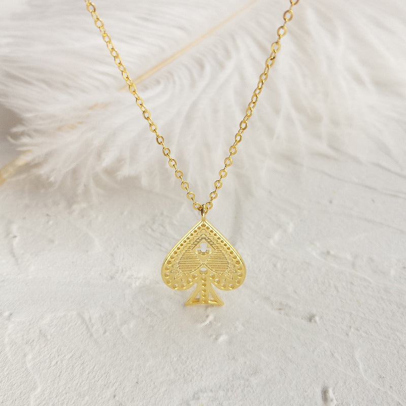 Poker Card Heart Sterling Silver Plated Gold Necklace