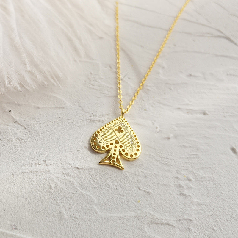 Poker Card Heart Sterling Silver Plated Gold Necklace