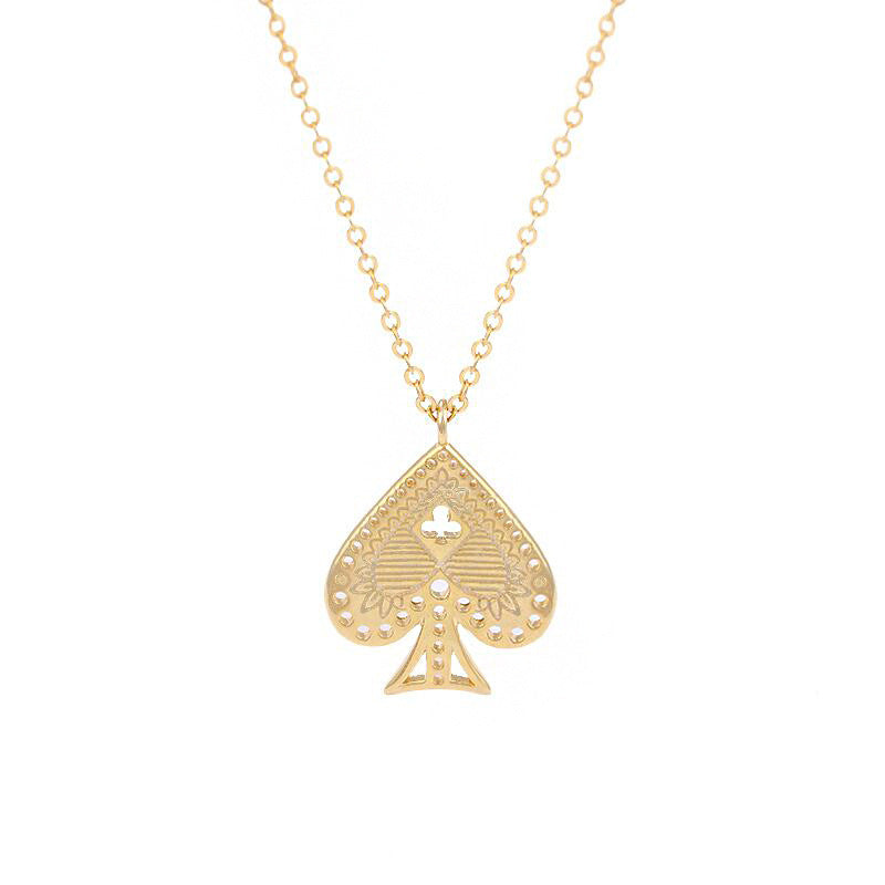 Poker Card Heart Sterling Silver Plated Gold Necklace