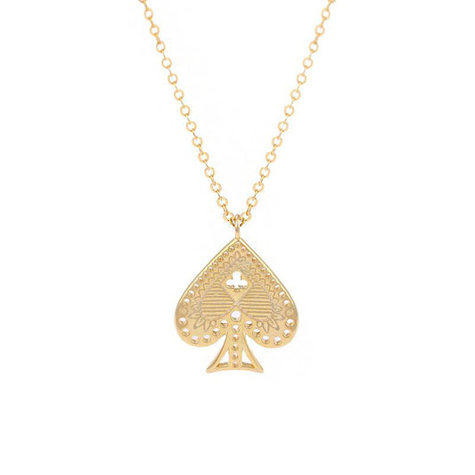 Poker Card Heart Sterling Silver Plated Gold Necklace