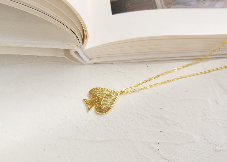 Poker Card Heart Sterling Silver Plated Gold Necklace