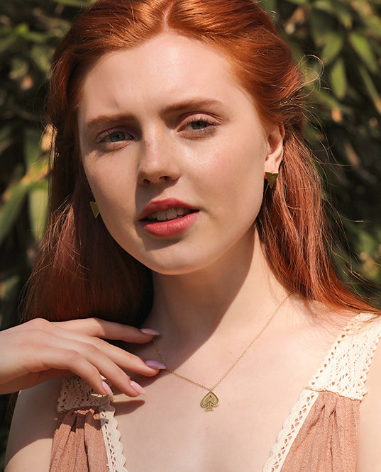 Poker Card Heart Sterling Silver Plated Gold Necklace