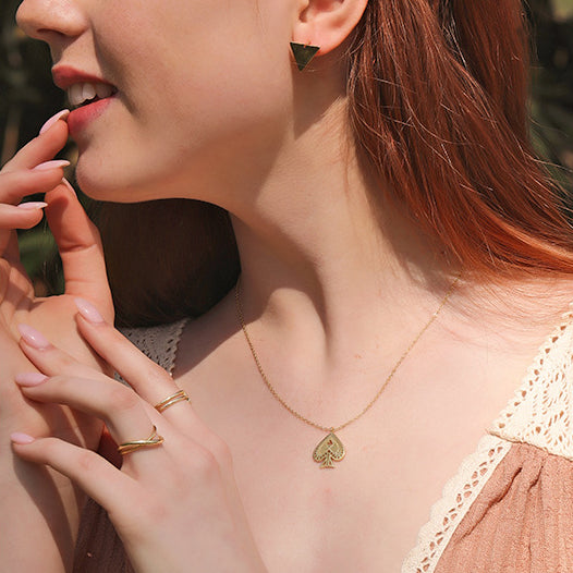 Poker Card Heart Sterling Silver Plated Gold Necklace